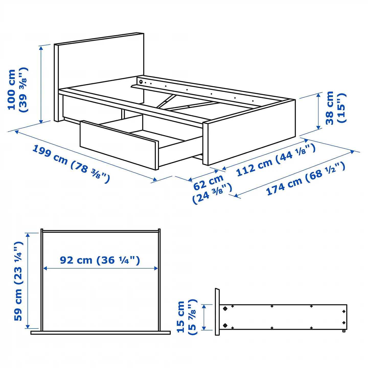 Ikea Malm Bed with two storage box and night stand - photo 2