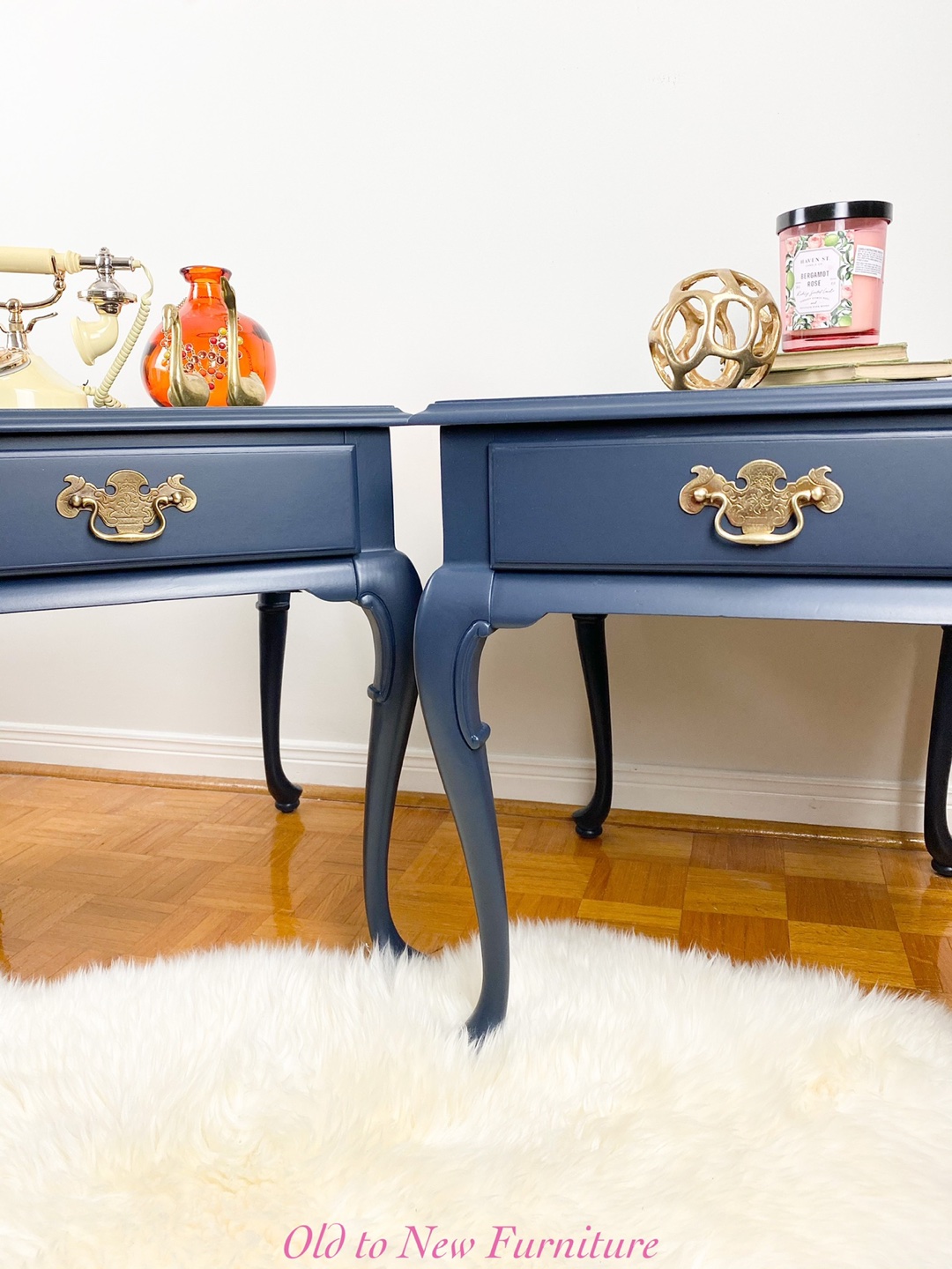 Jazzy Deep Blue Rectangular Queen Anne Style End Tables - photo 4