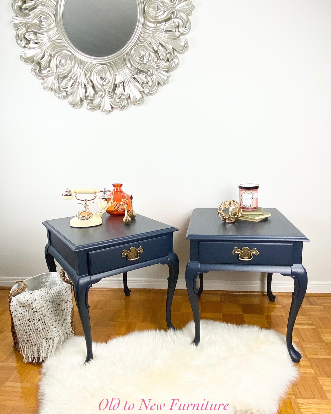 Jazzy Deep Blue Rectangular Queen Anne Style End Tables - photo 3