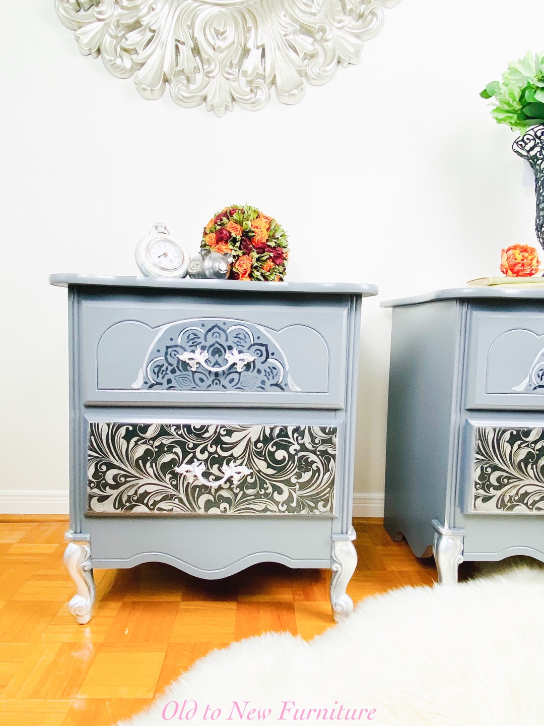 Exclusive Decoupaged French Provincial Grey Nightstands - photo 3
