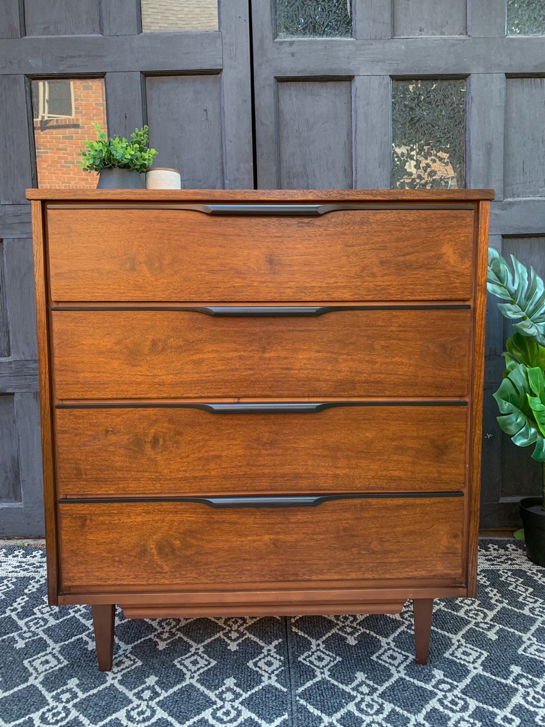 MCM Walnut 4 Drawer Tallboy Dresser