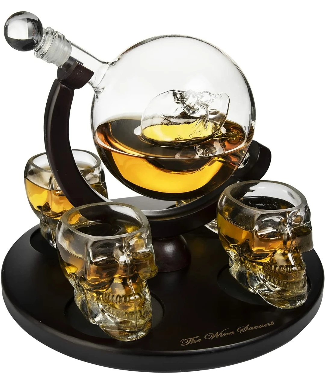 Whiskey Decanter Set with 2 Etched Globe Whisky Glasses