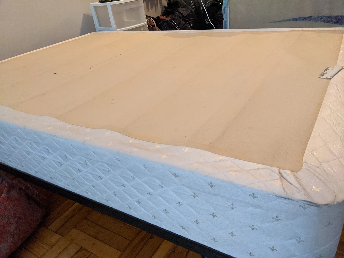Full bed frame with box spring and mattress thumbnail
