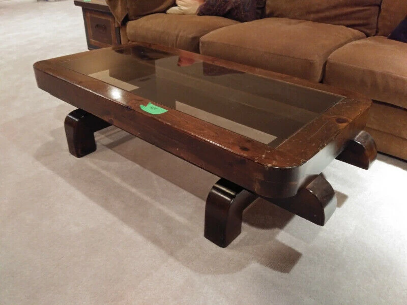 Wood Glass Top Coffee Table - photo 2
