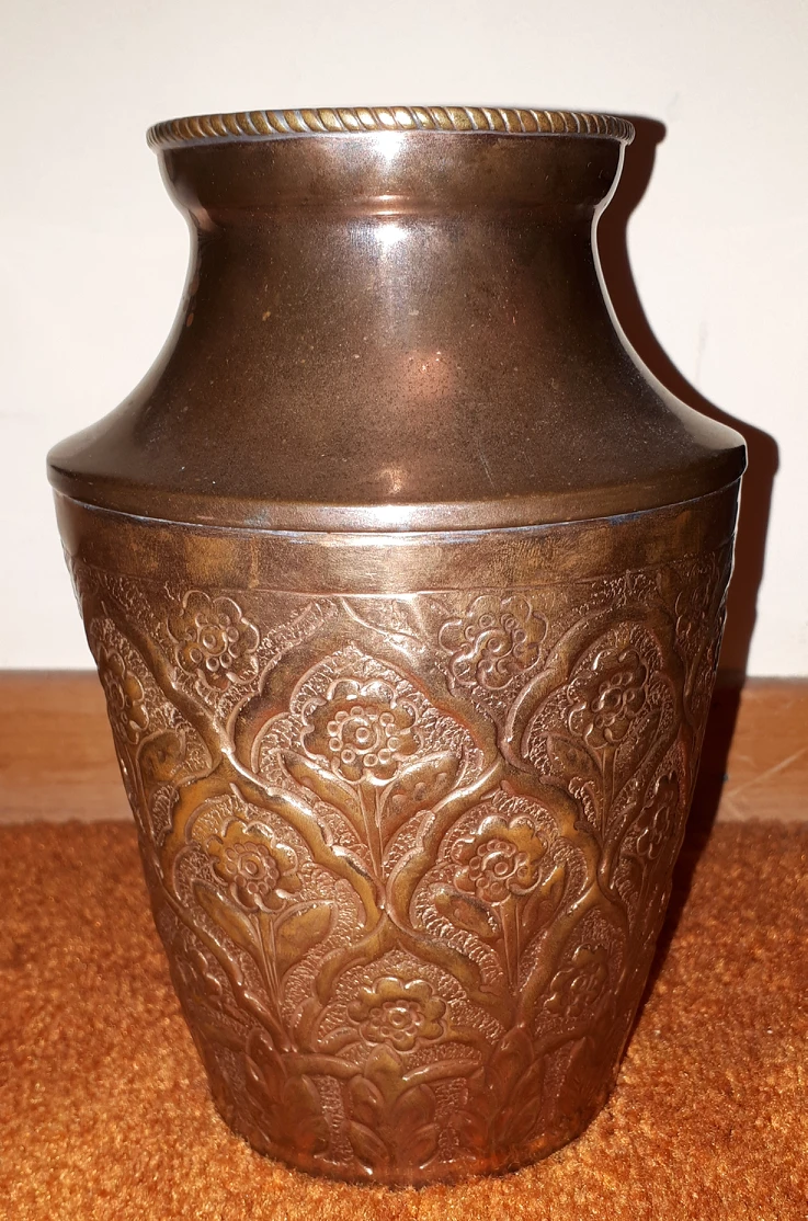 Brass Vase Urn with Flower Design Antique Vintage thumbnail