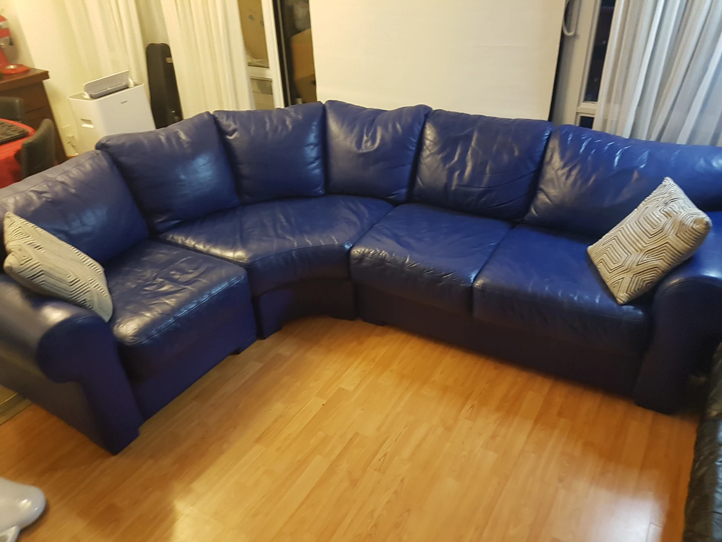 3 Piece Navy Blue Authentic Leather Custom Made Sectional