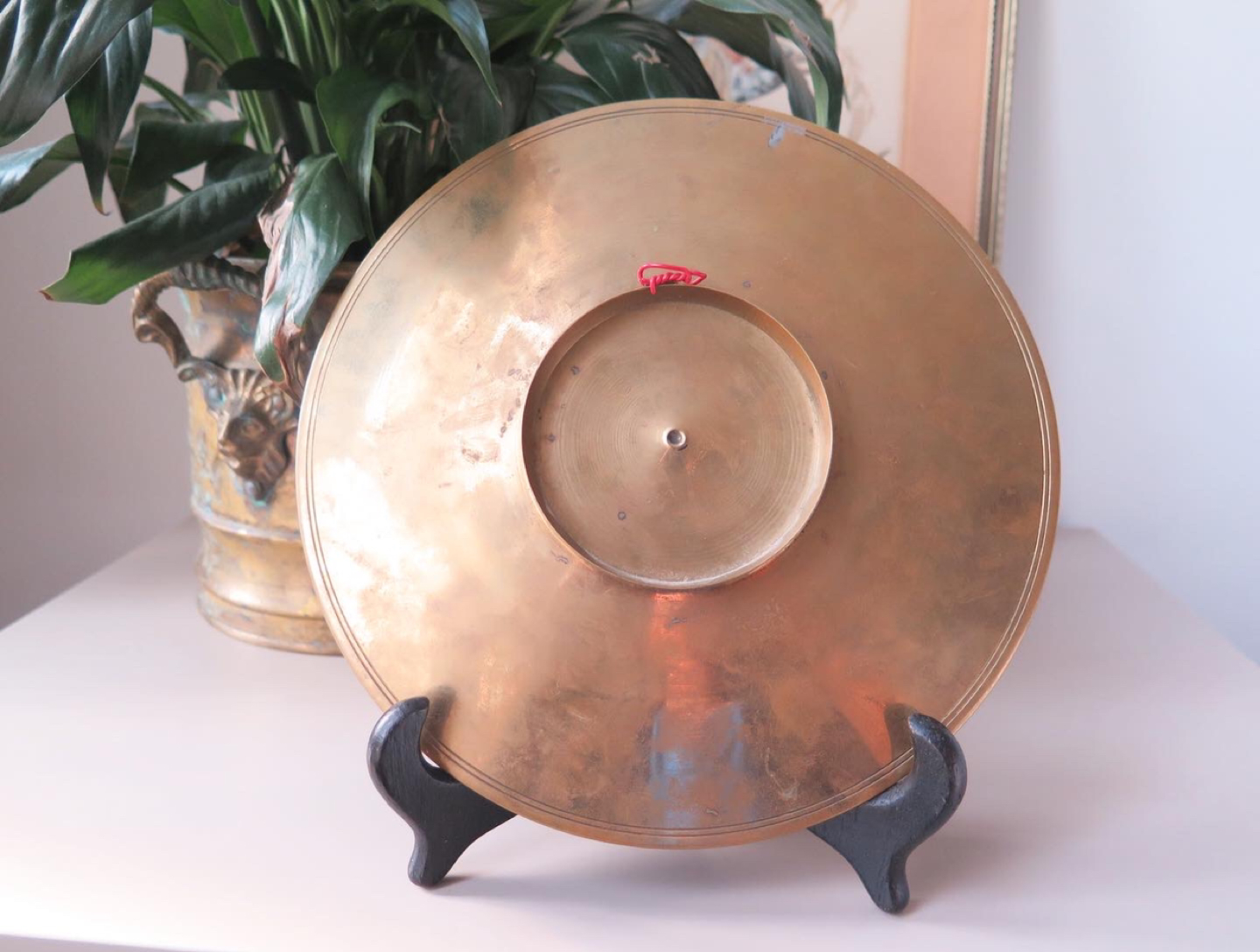 Vintage brass enamel hand painted plate 🦚 image indicator(6)