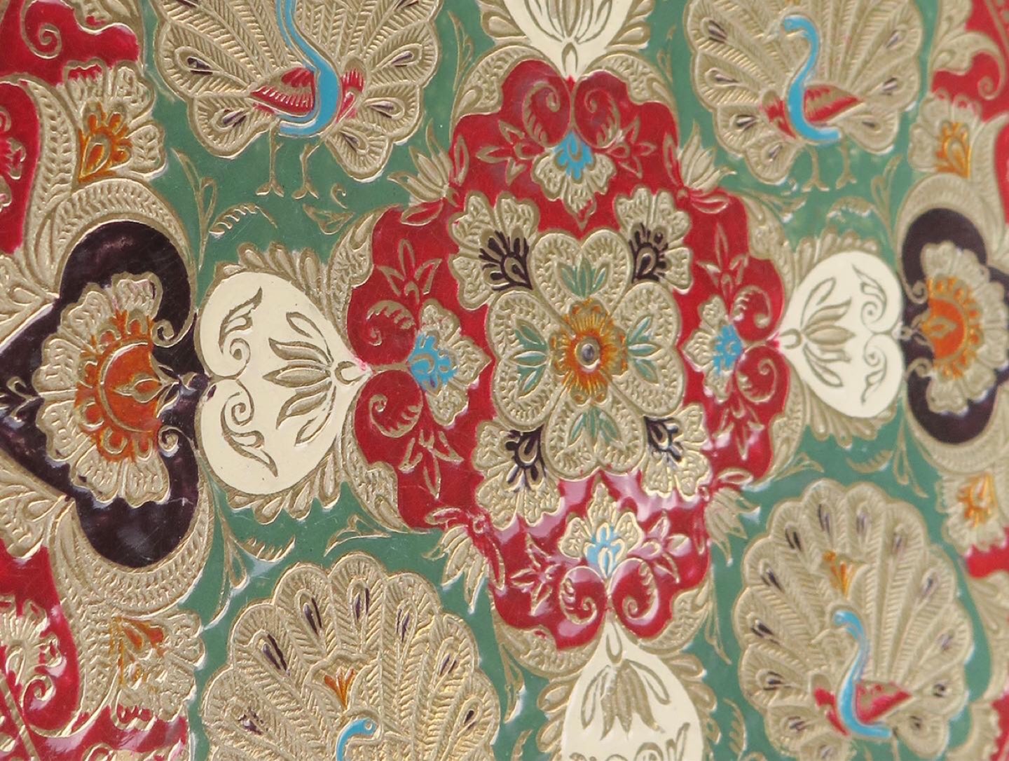 Vintage brass enamel hand painted plate 🦚 image indicator(2)