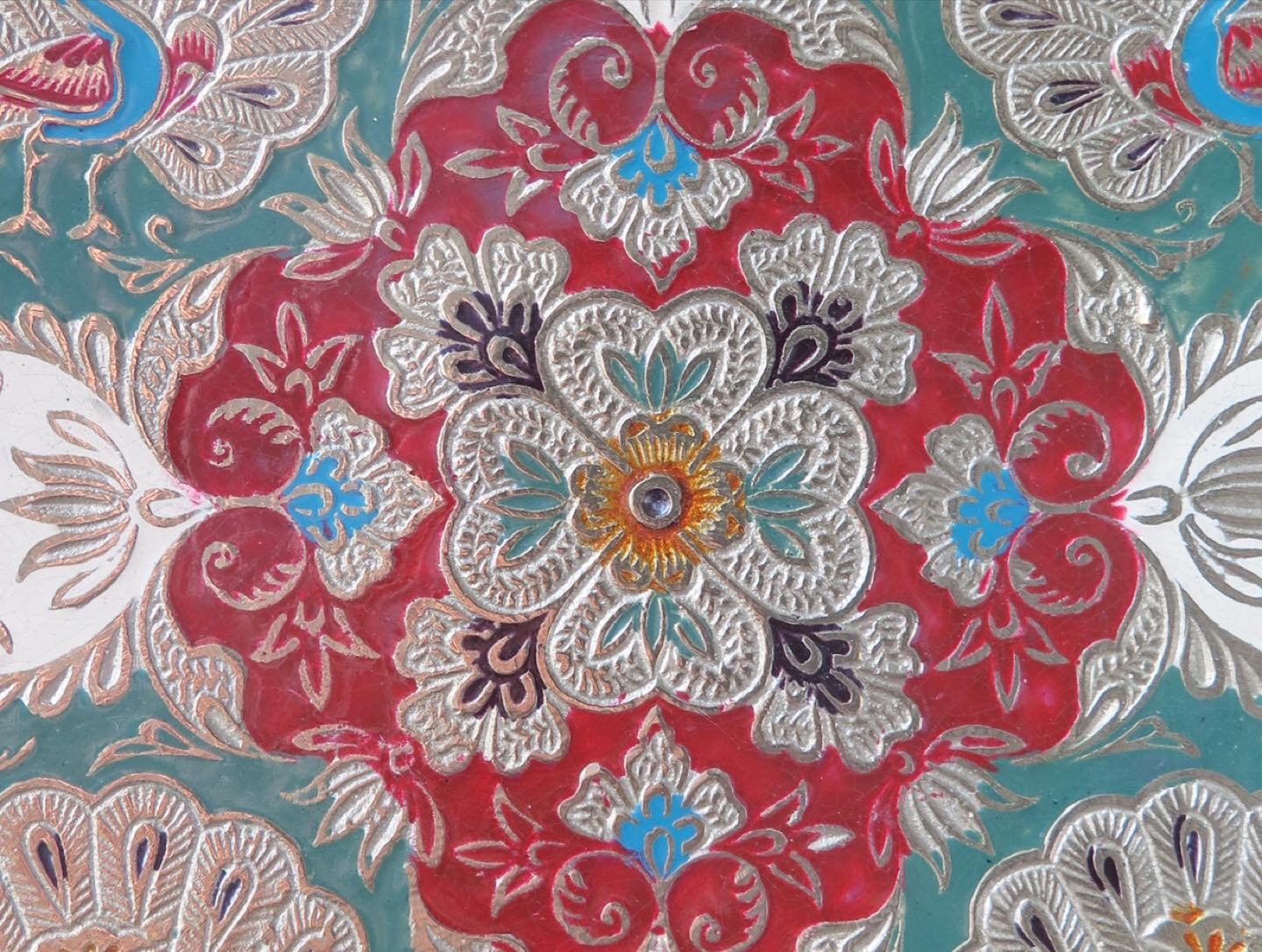 Vintage brass enamel hand painted plate 🦚 image indicator(5)