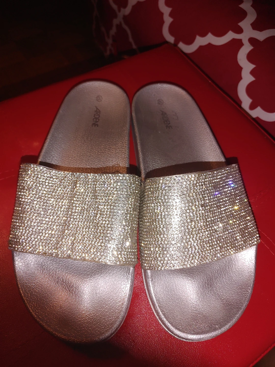ARDENE SILVER RHINESTONE SLIP ONS. SIZE 10 thumbnail