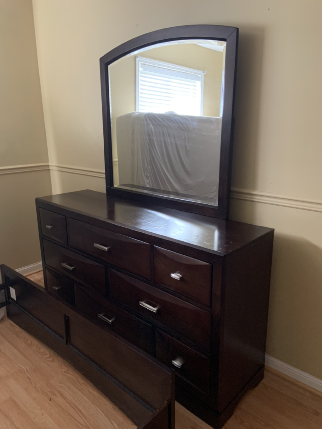 Queen Sized Bed frame and seven draw dresser - photo 2