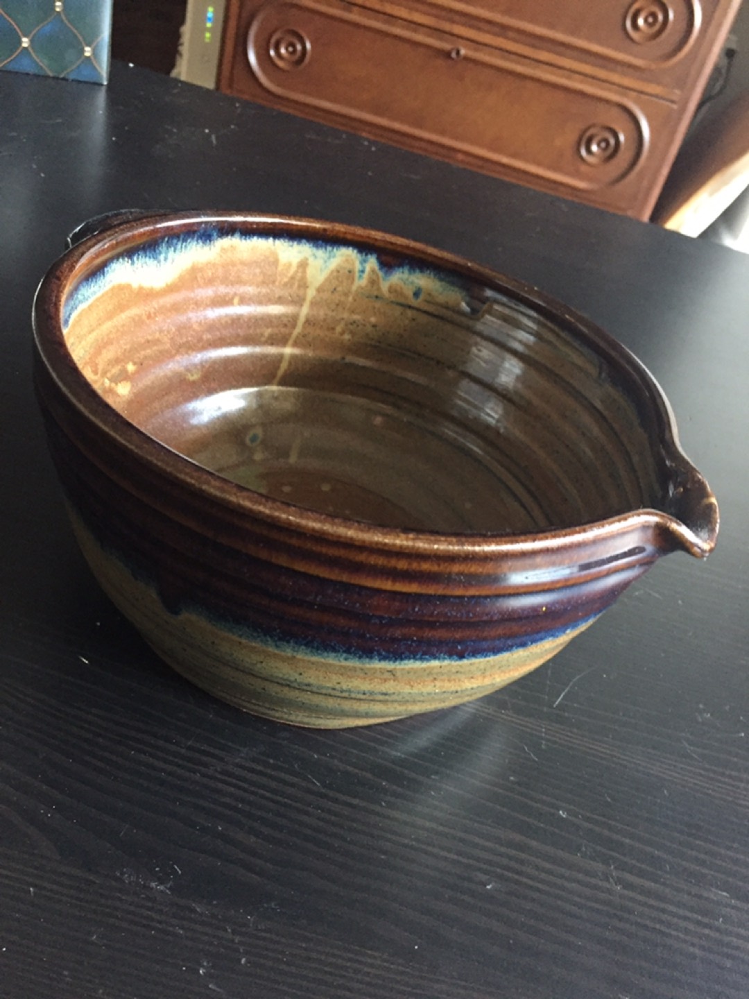 Pottery Bowl with pour spout & handle