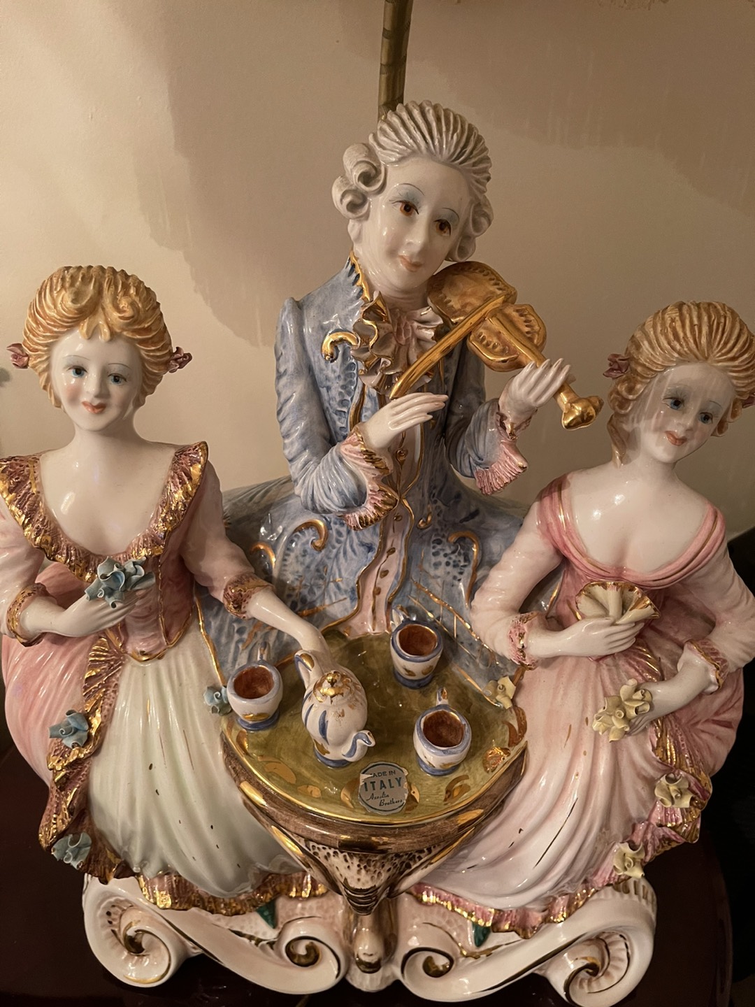 Antique Azzolin Brothers Musicians Capodimonte Lamp