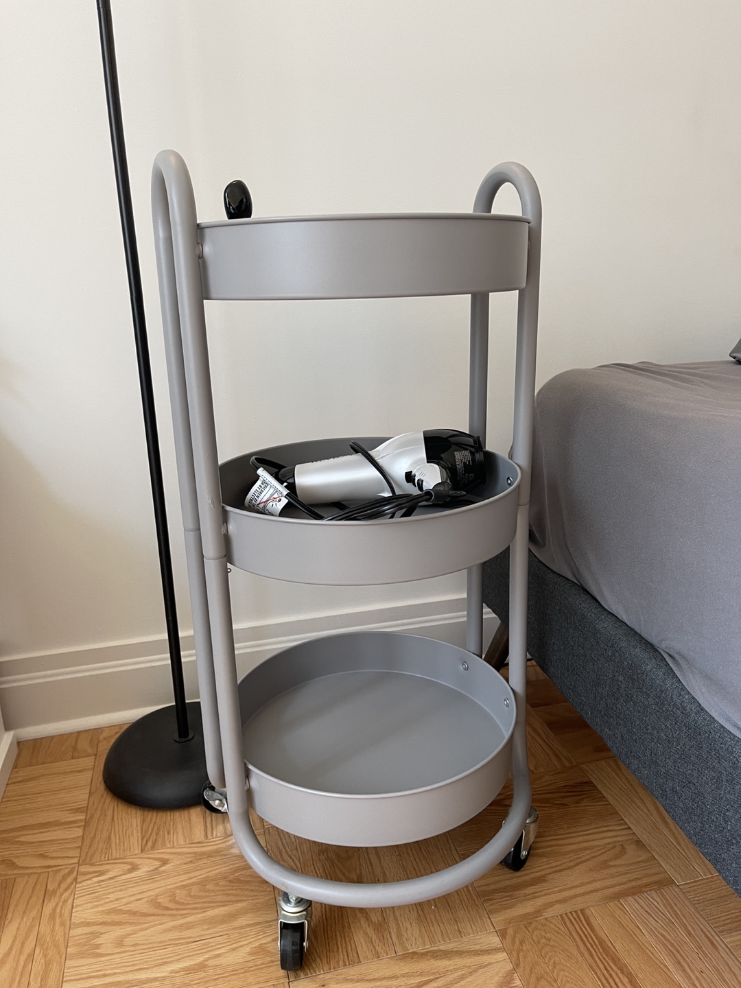 Rolling cart used as a night stand 