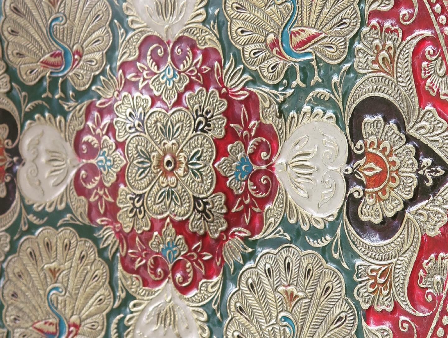 Vintage brass enamel hand painted plate 🦚 image indicator(3)