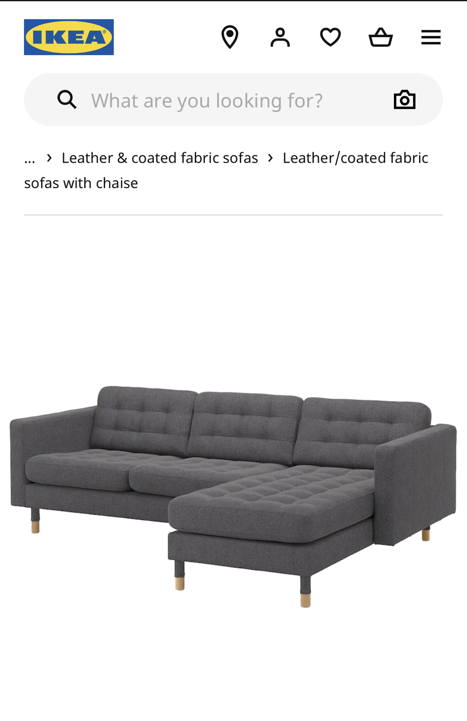 Grey IKEA couch with Chaise lounge