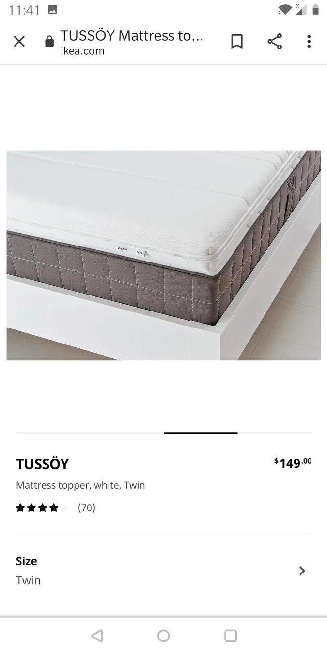 Ikea TUSSOY White Mattress Topper Twin size thumbnail