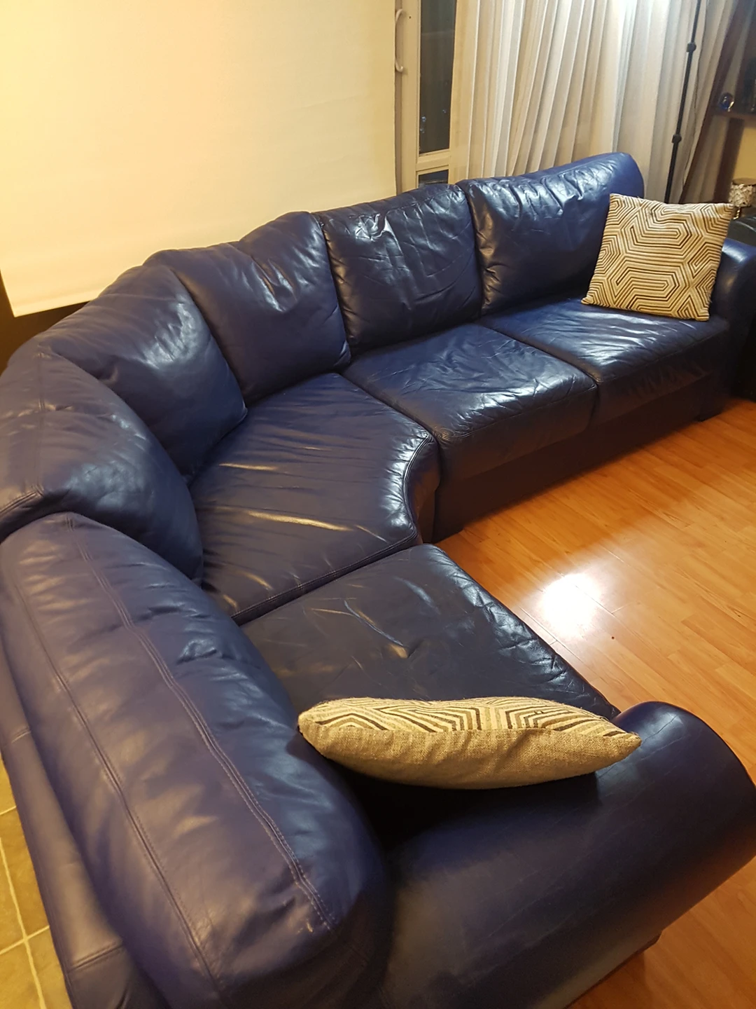 3 Piece Navy Blue Authentic Leather Custom Made Sectional - photo 3