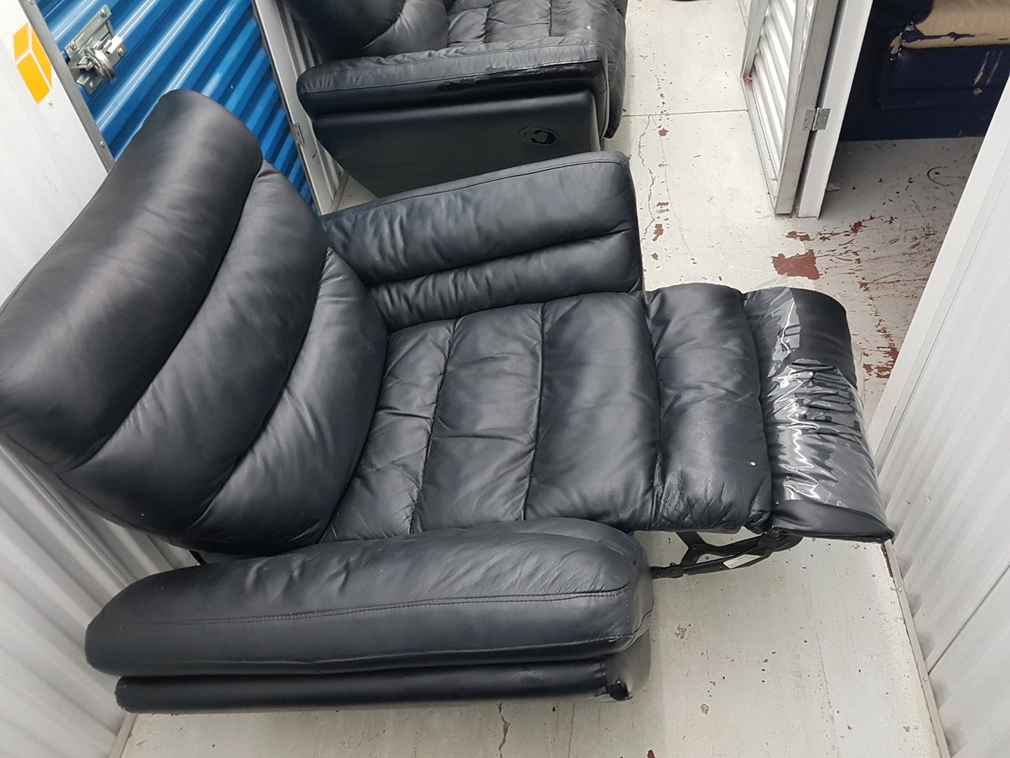 3 piece black vinyl leather reclining couch set - photo 2