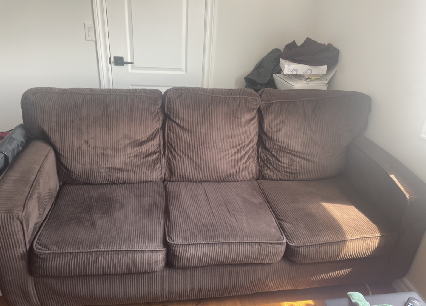 Brown velvet couch  thumbnail