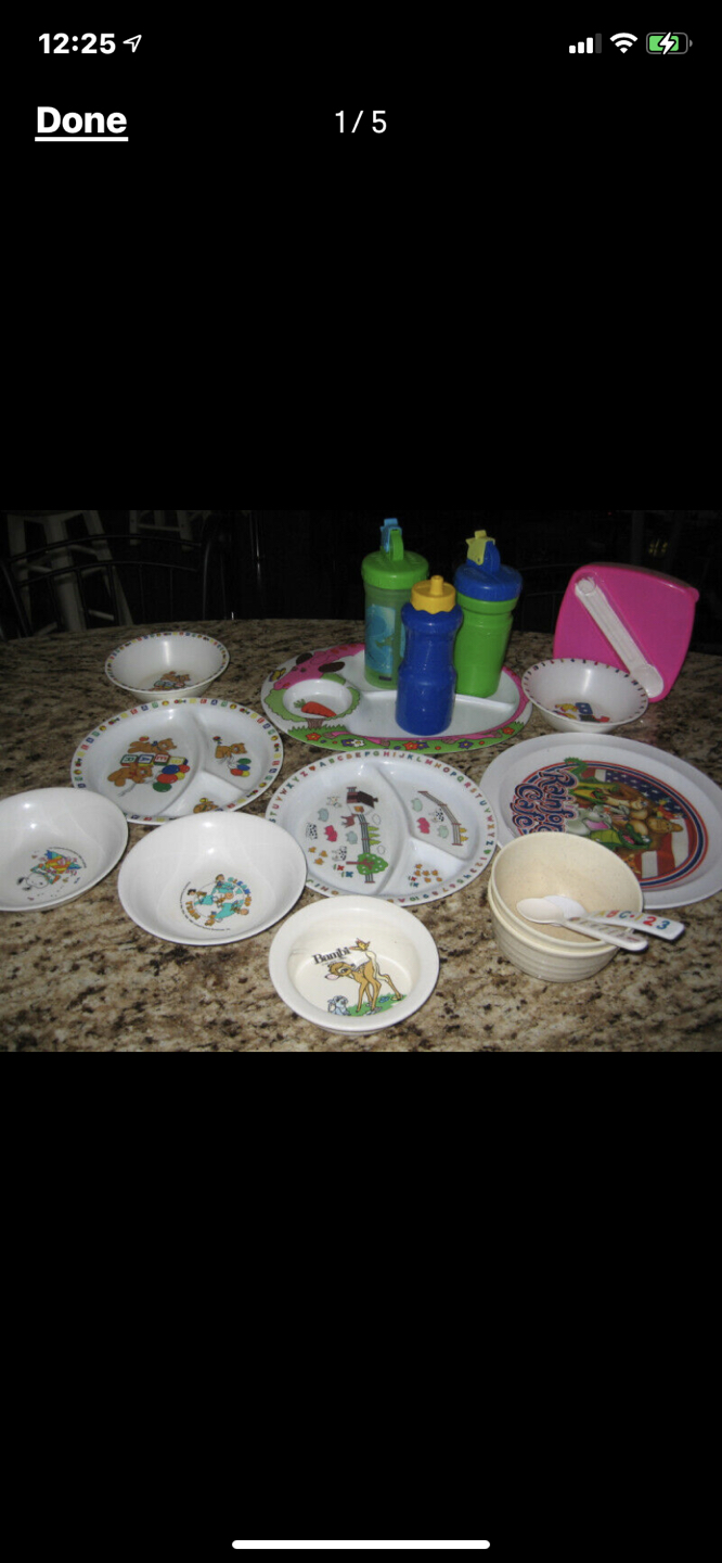 Baby kids plates bowls cups and spoon lot