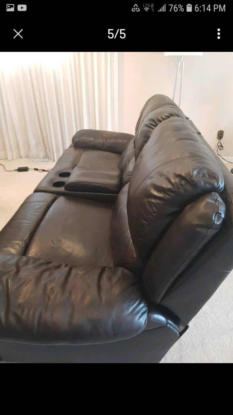 Cindy Crawford Leather recliner with console 2 cup holder thumbnail