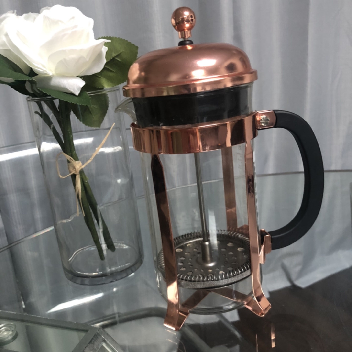 Rose Gold Coloured Glass French Press