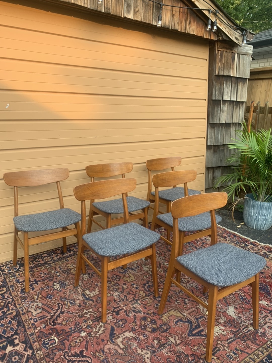 Teak and beech MCM set of dining chairs thumbnail