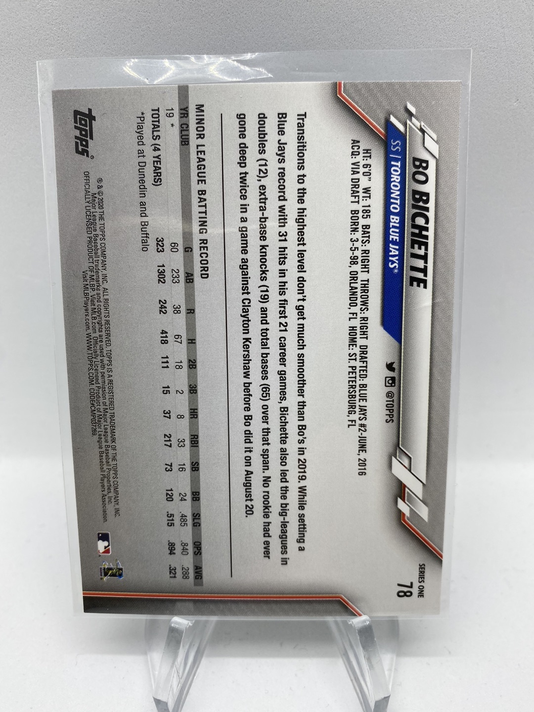 2020 Topps Series One  Bo Bichette Rookie Card image indicator(2)