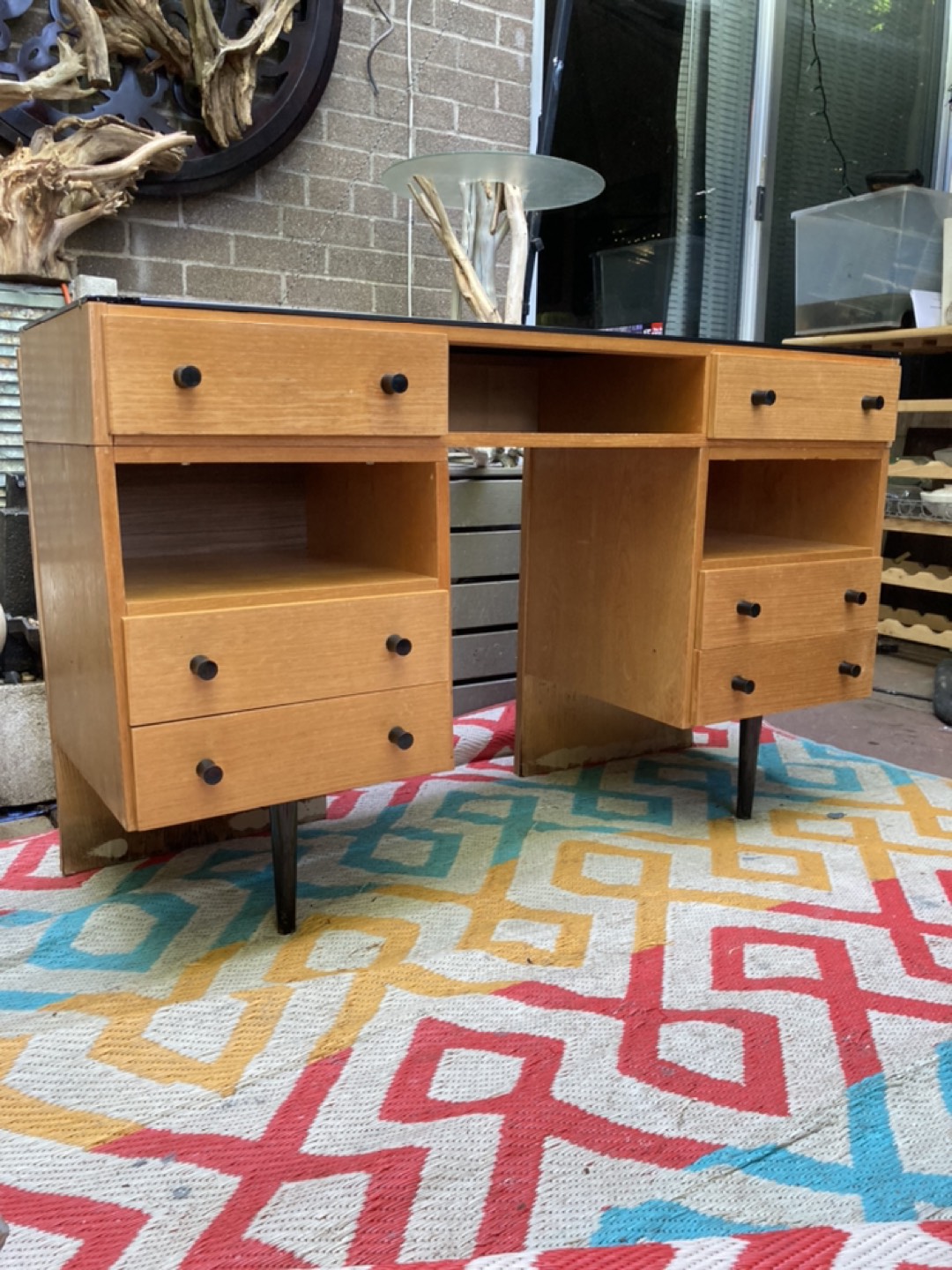 Vintage mid century modern wood desk / vanity thumbnail