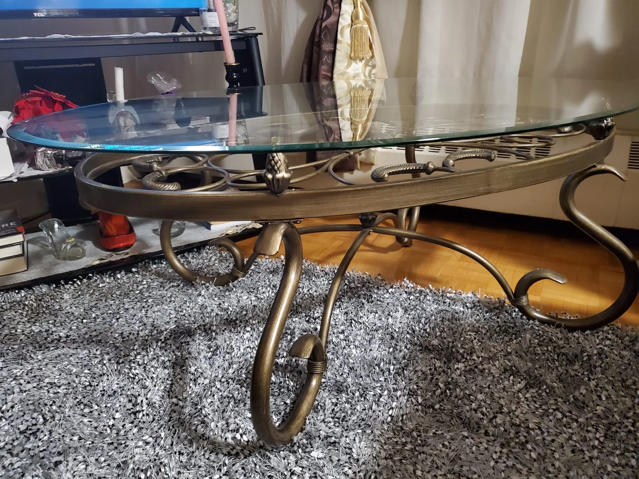 glass and metal coffee table and 1 side table