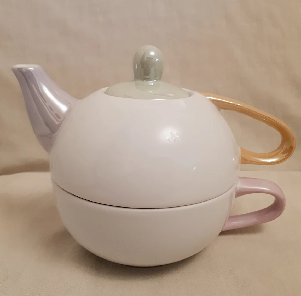 Stackable White Teapot with Cup - 3 Piece Set - For One thumbnail