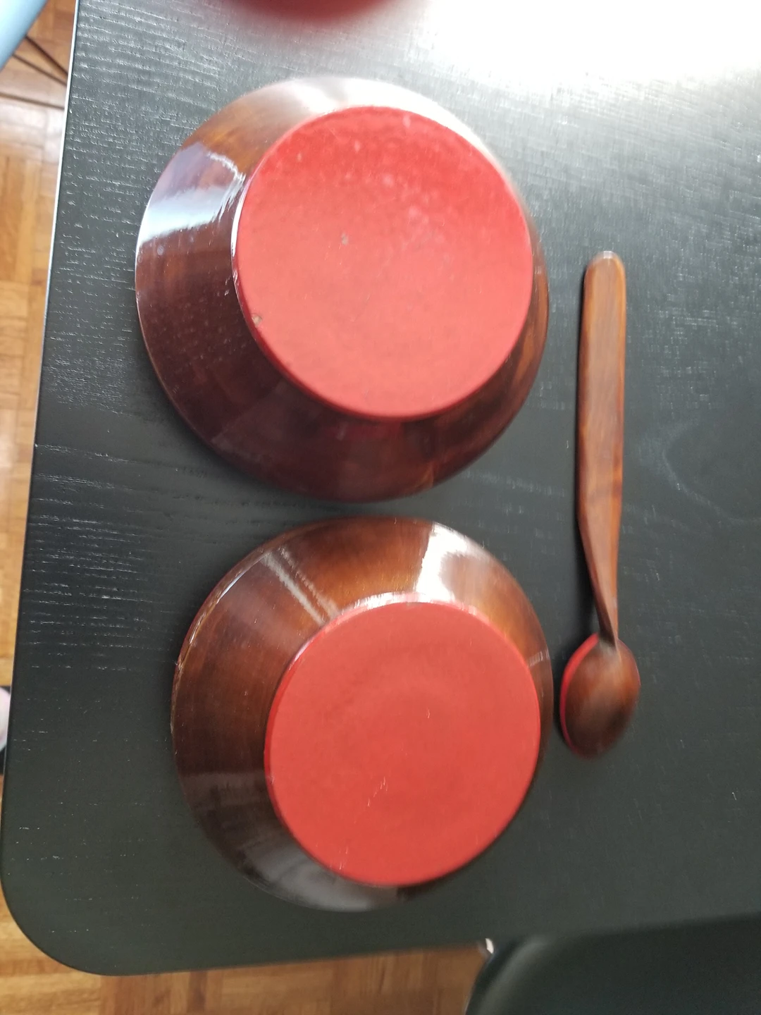 Russian Lacquer Bowls and spoon. Gold Red Fish Carving - photo 4