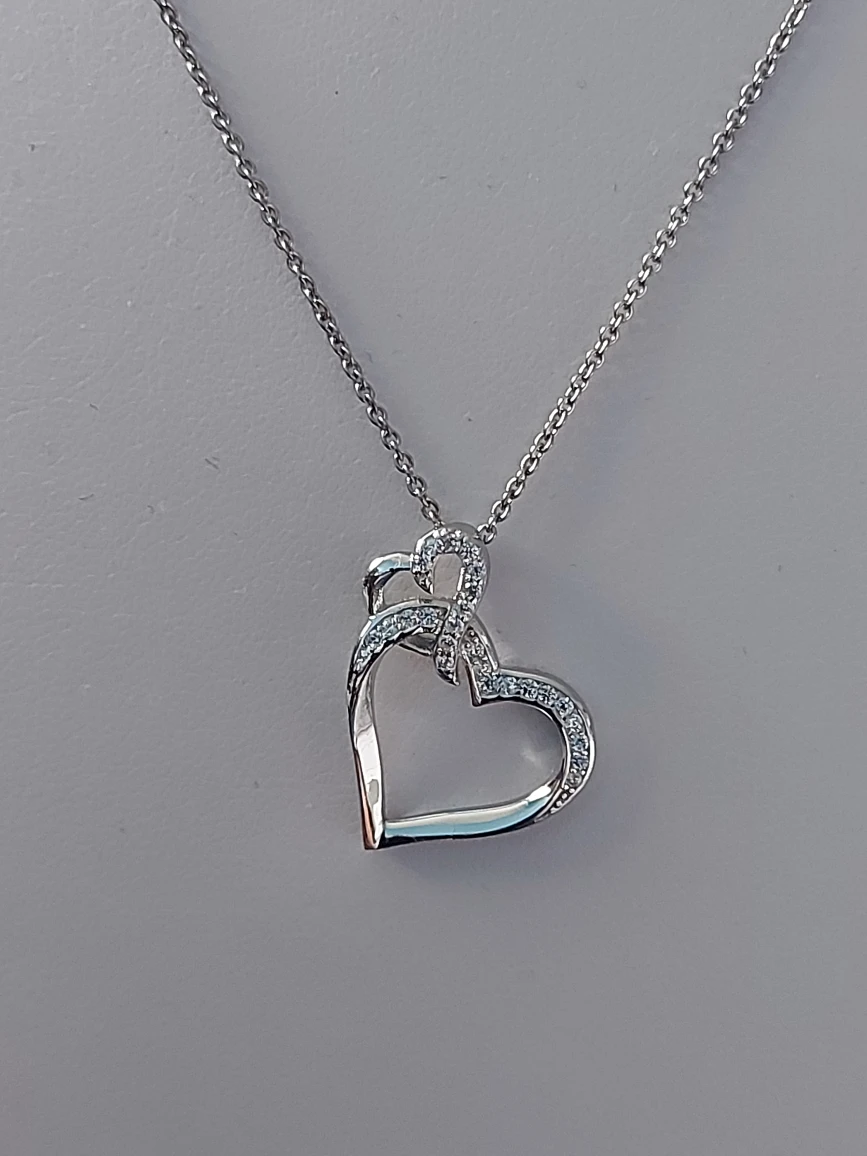 Heart Link Pendant Necklace ,925 Sterling Silver - photo 2