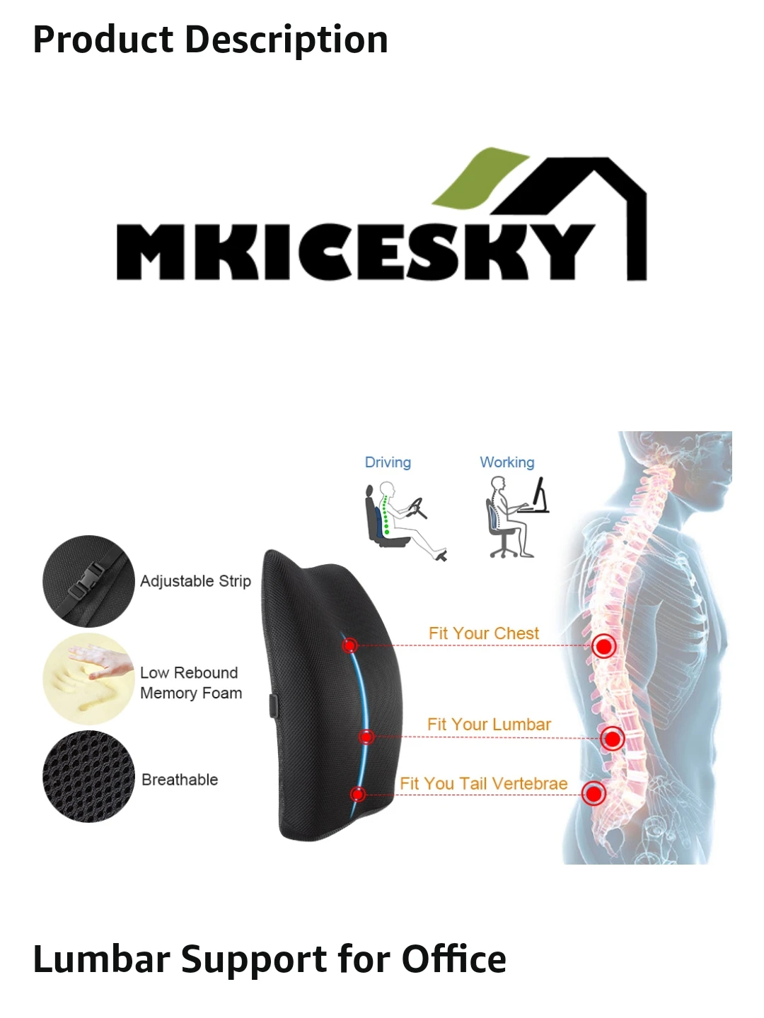 Mkicesky Lumbar Support Back Pillow for Office Chair/Car image indicator(6)