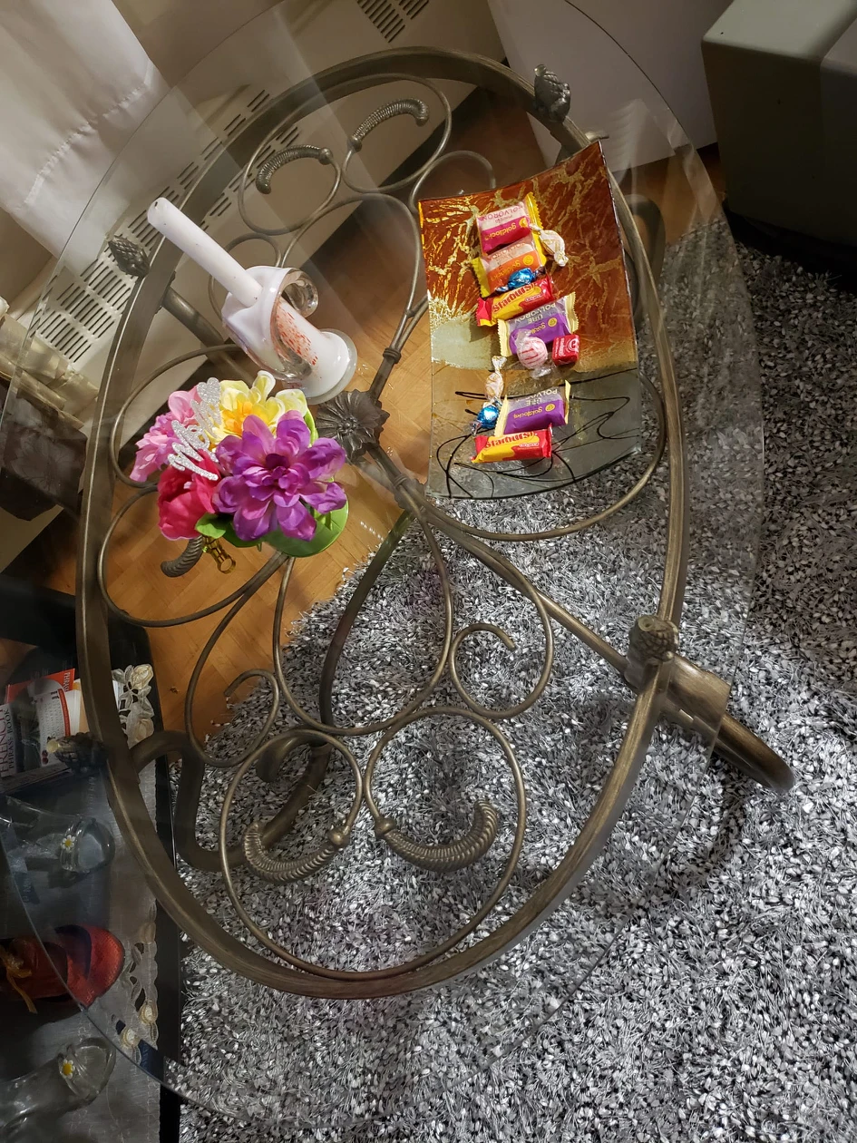 glass and metal coffee table and 1 side table - photo 2