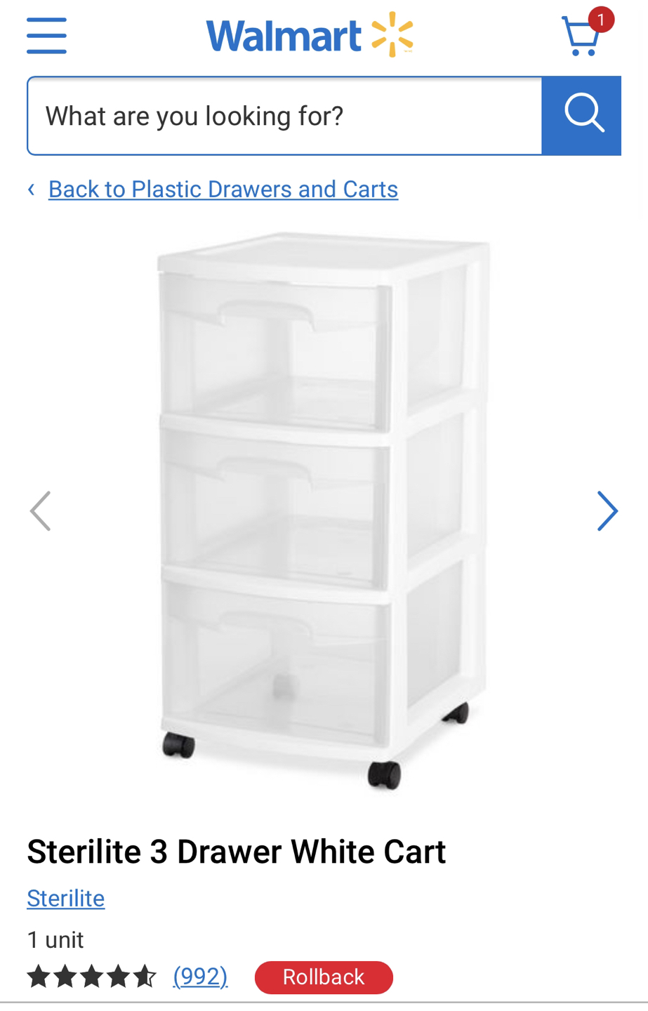 Sterilite 3 drawer on wheels 