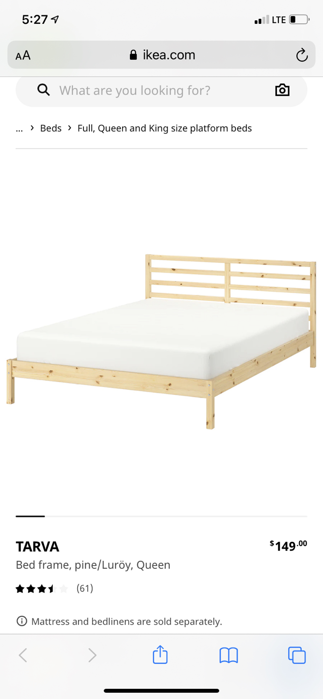 IKEA TARVA queen size bed frame and mattress  - photo 3