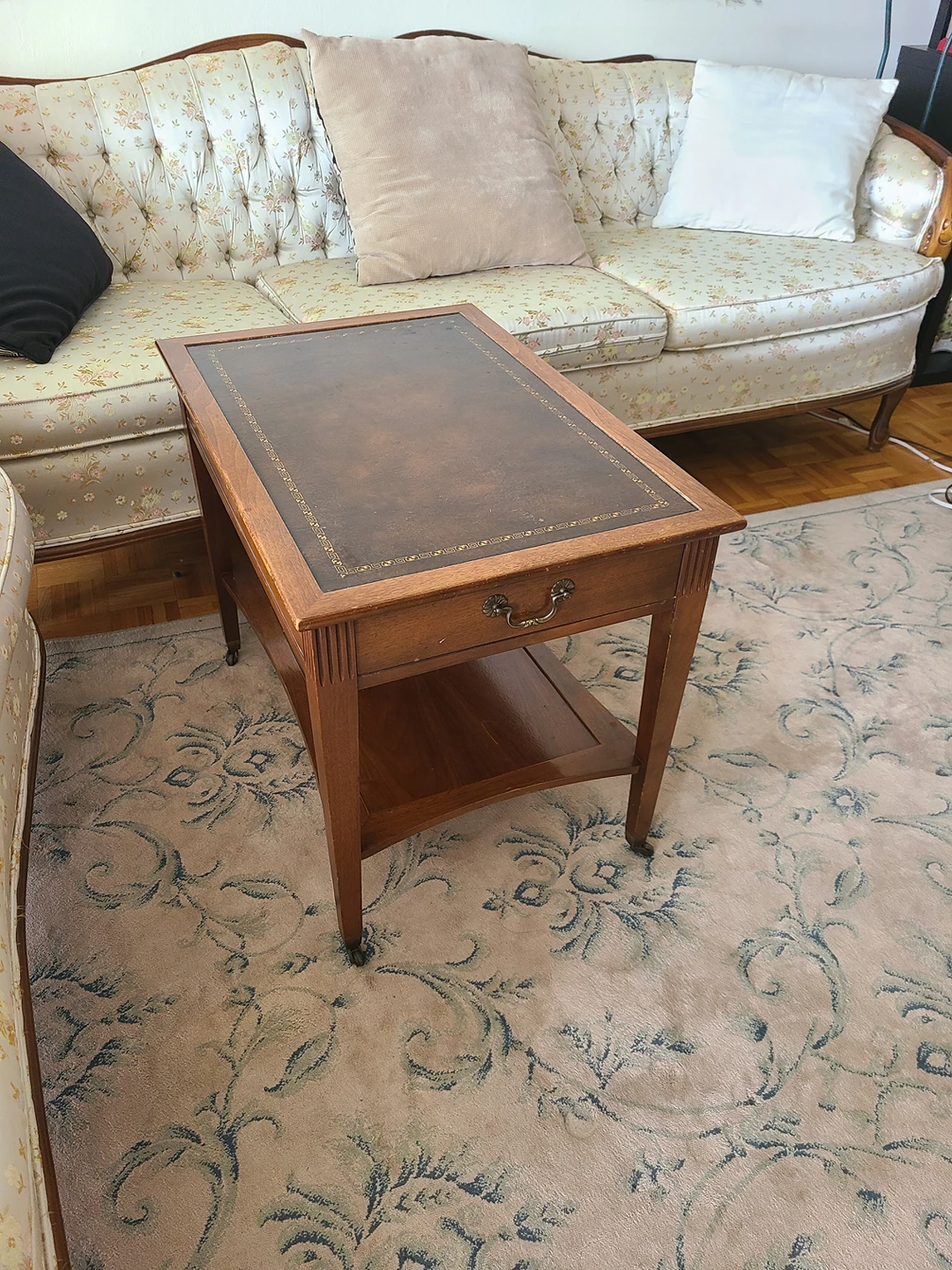 Wood side table with leather top - photo 2