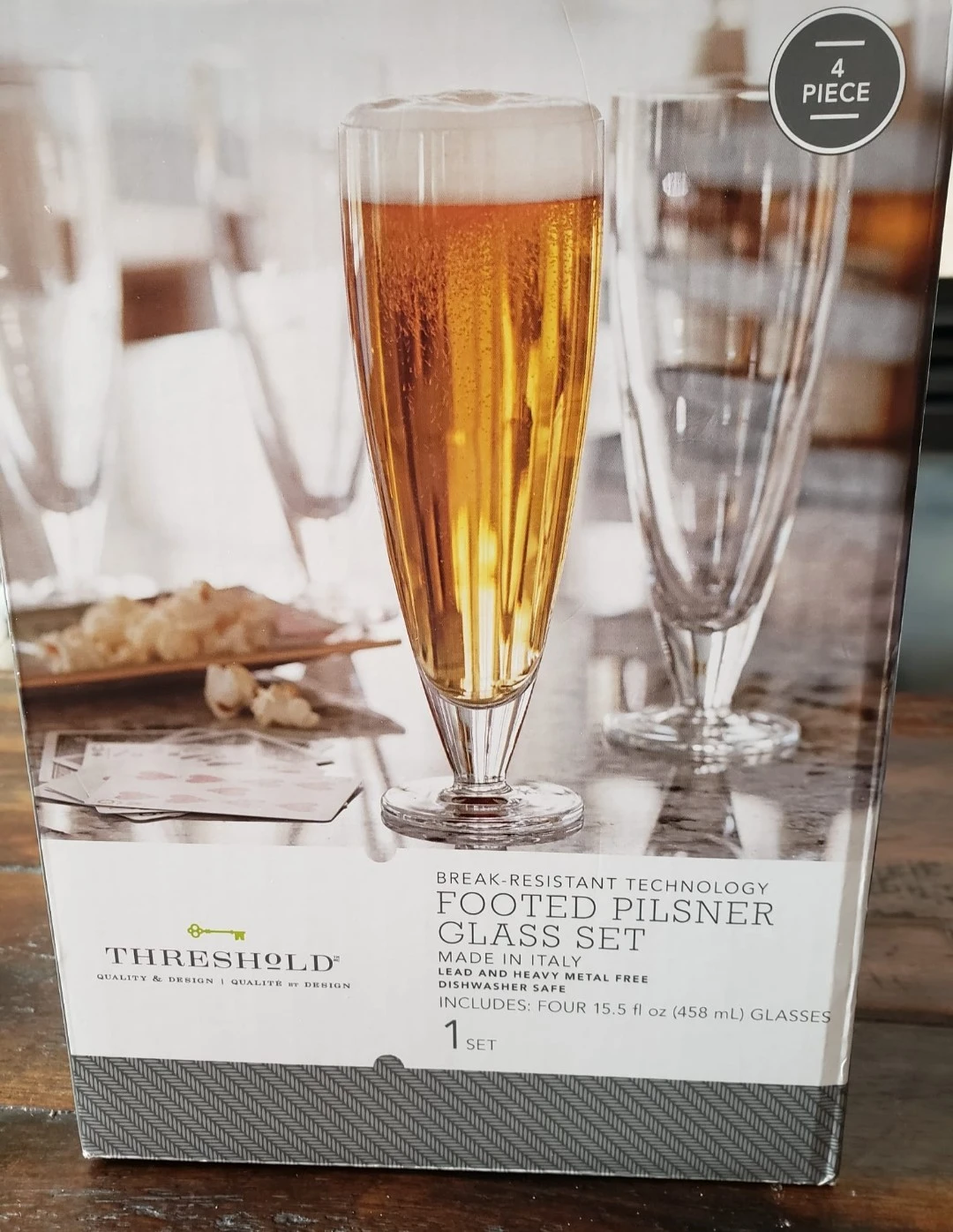 Footed Pilsner Glass Set of 4 - BNIB