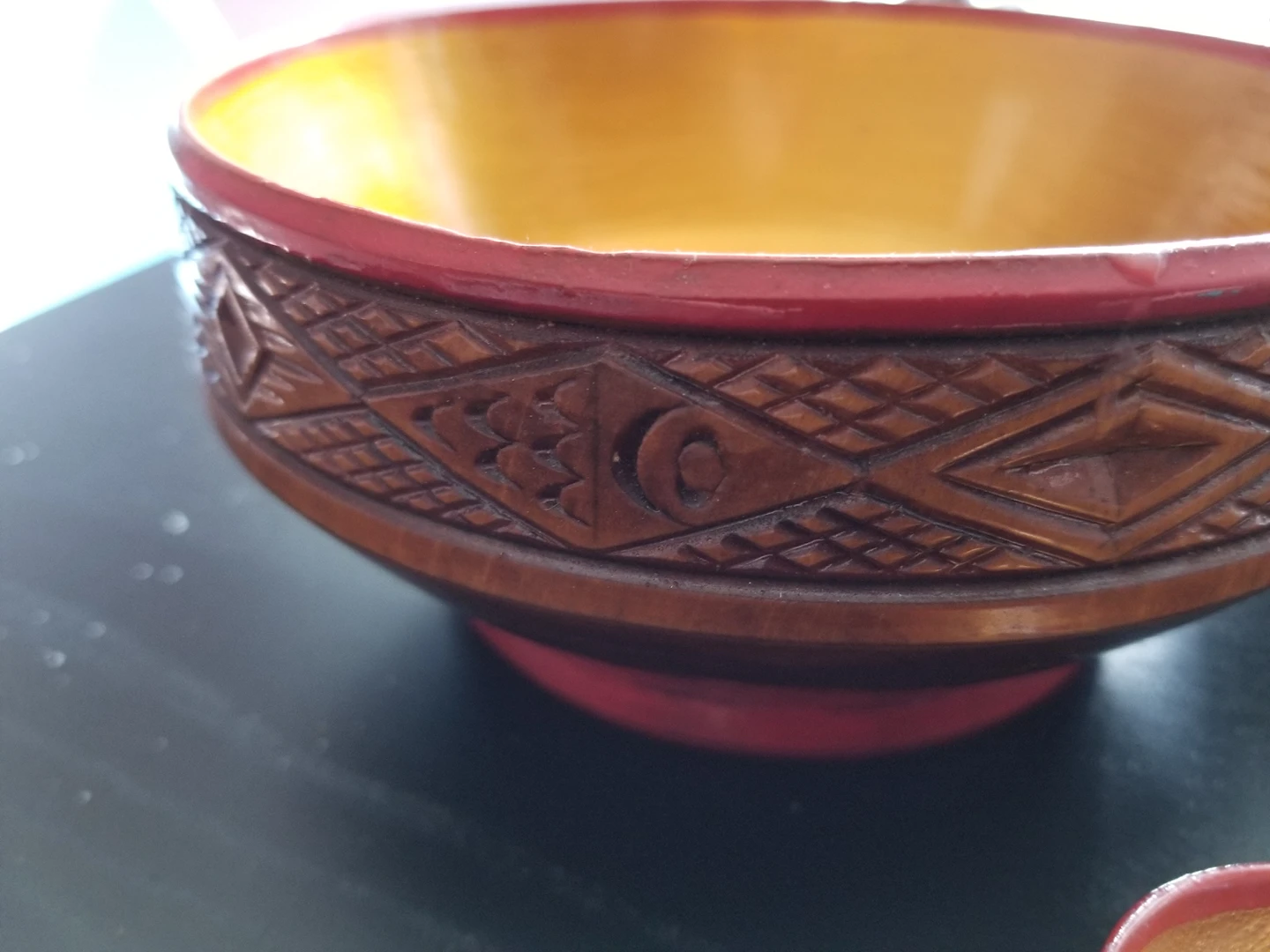 Russian Lacquer Bowls and spoon. Gold Red Fish Carving - photo 5