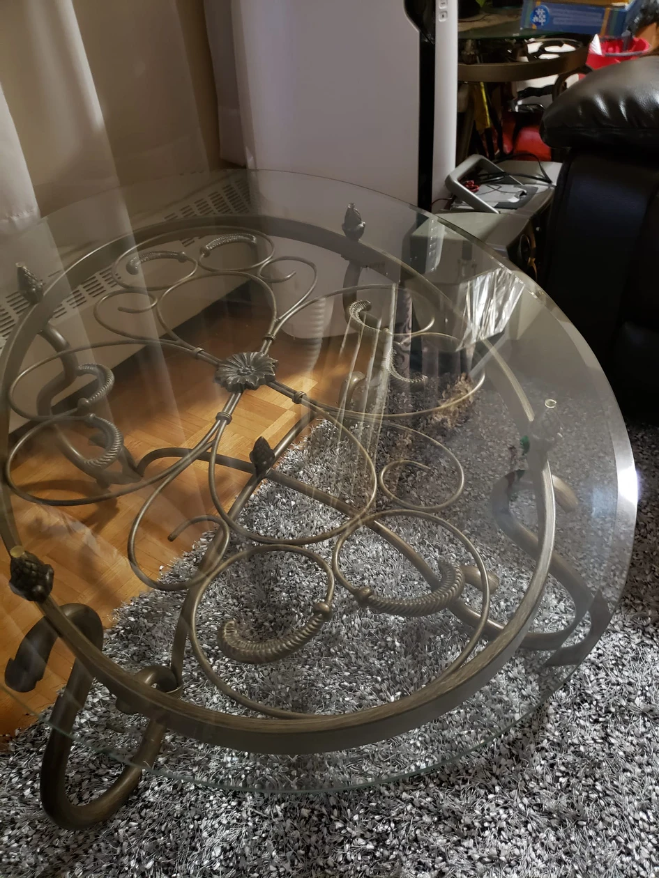 glass and metal coffee table and 1 side table - photo 4