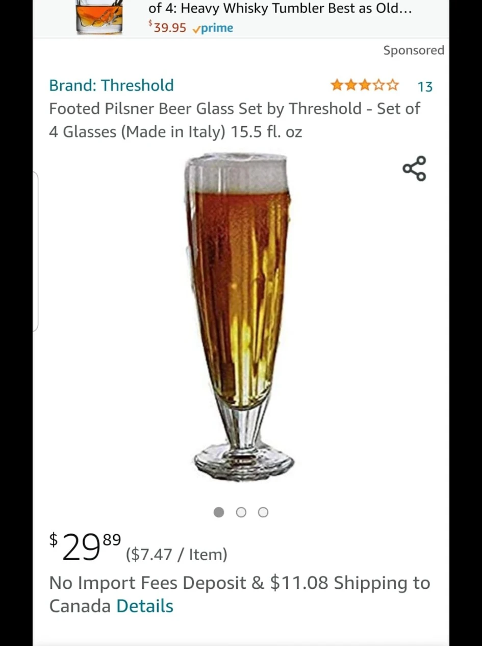 Footed Pilsner Glass Set of 4 - BNIB - photo 2