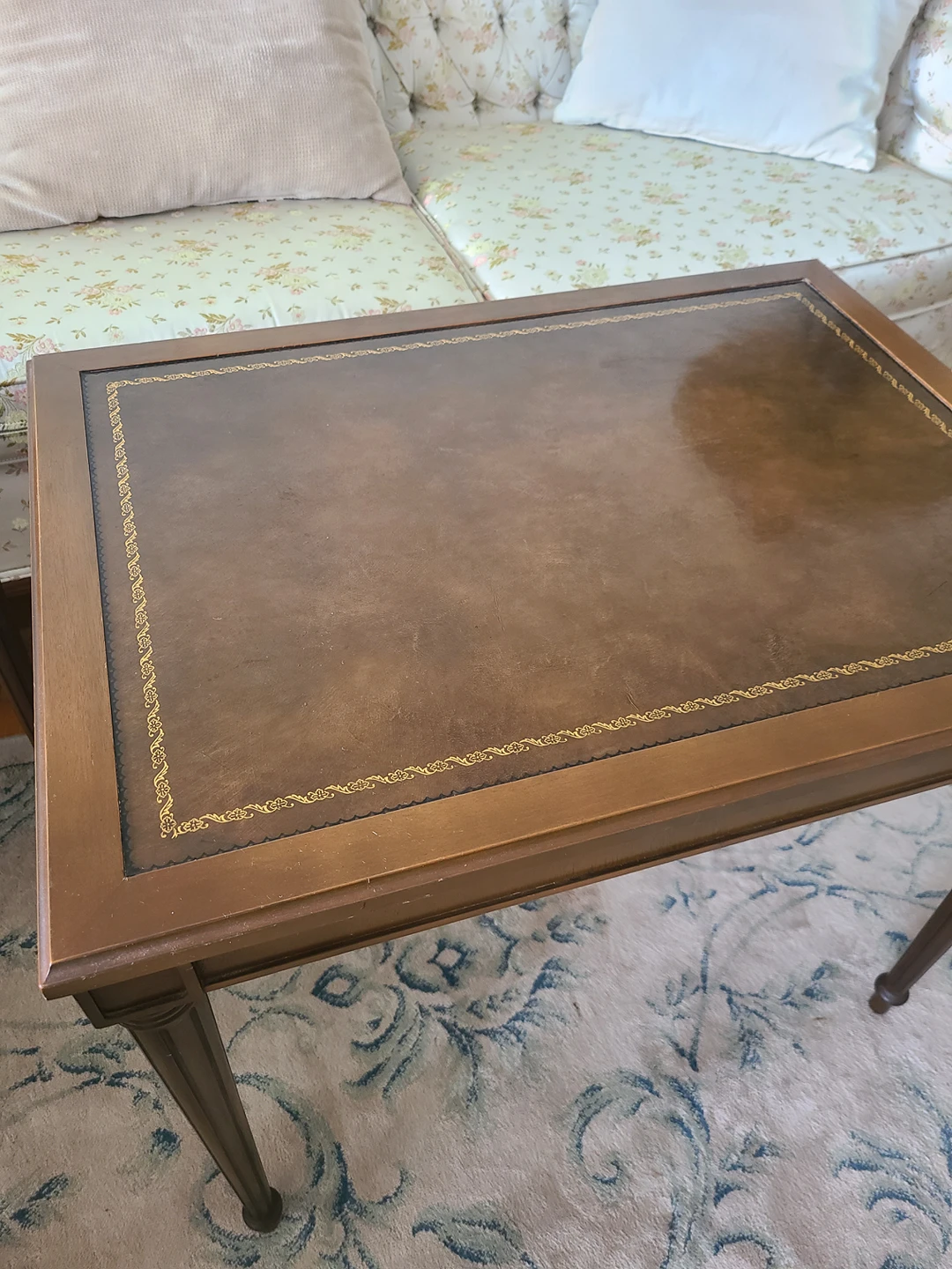 2 Wood side tables with leather top - photo 5