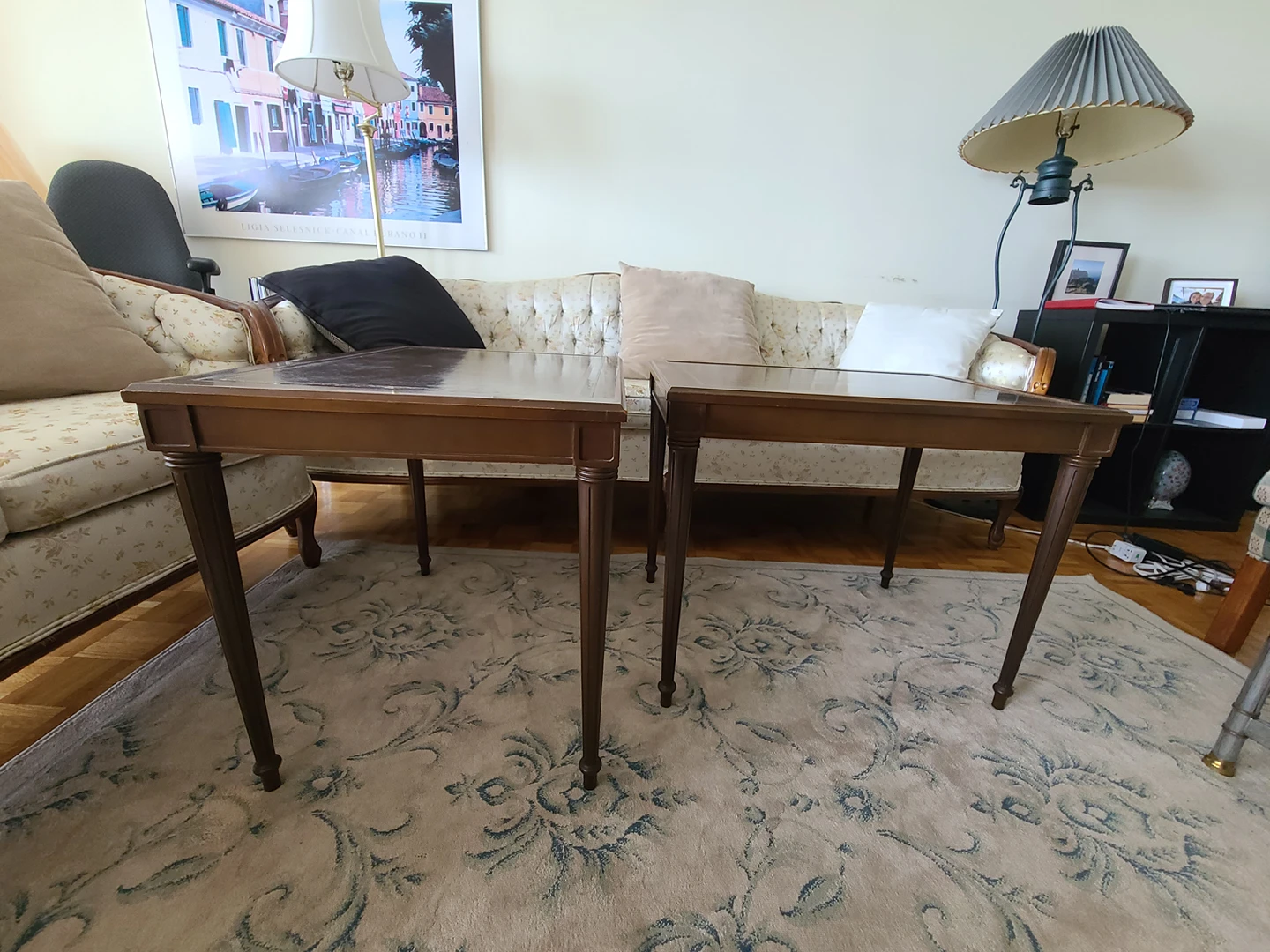 2 Wood side tables with leather top - photo 2