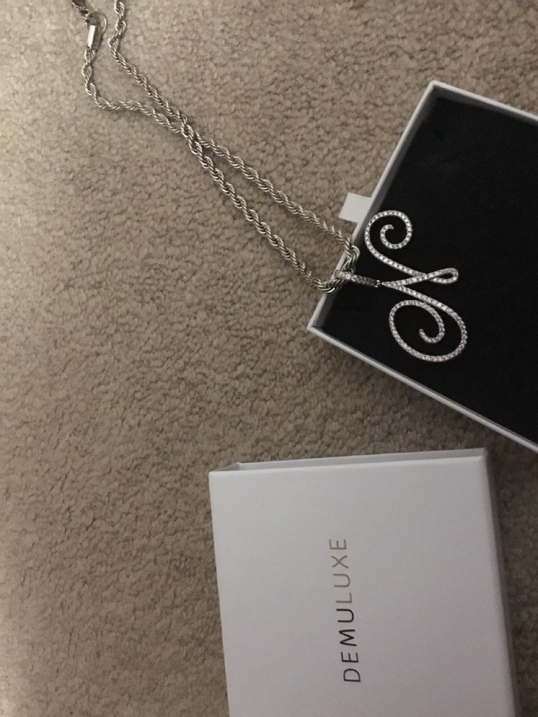 Cubic zirconia white gold letter N necklace