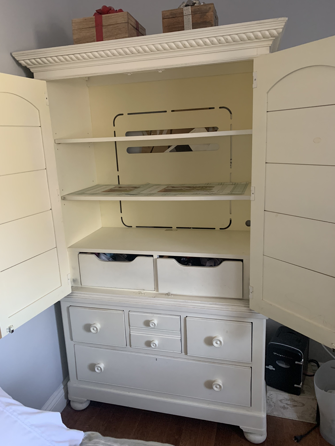 Off white children’s armoire and side table - photo 3