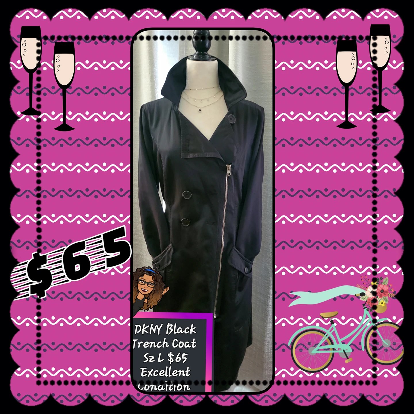 DKNY Trench Coat Sz L ,Like New! thumbnail