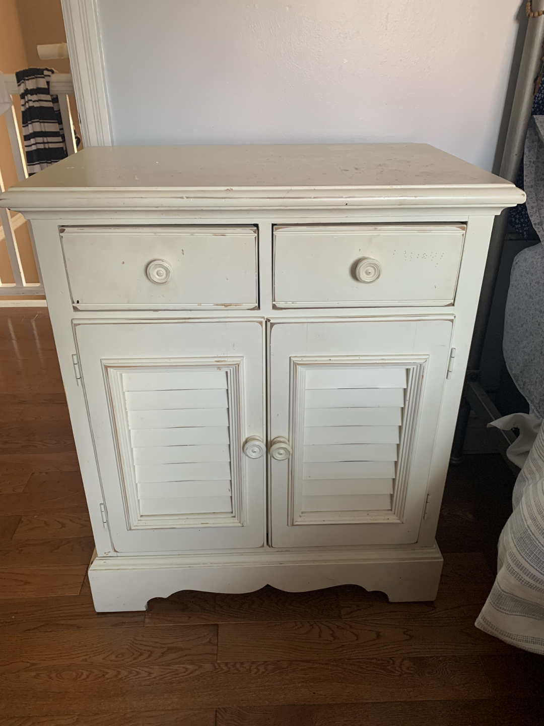 Off white children’s armoire and side table - photo 4