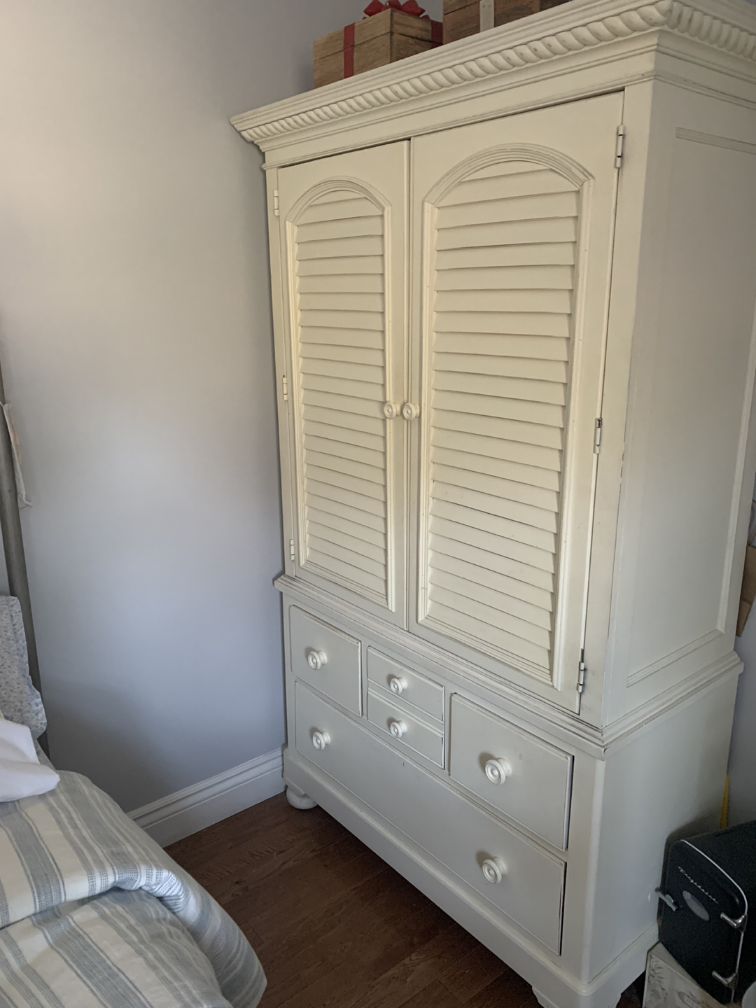 Off white children’s armoire and side table - photo 2
